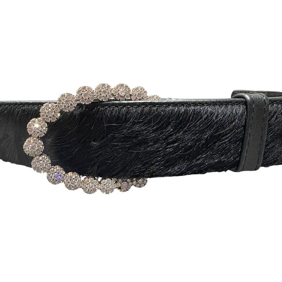 Hatton Leather and Pony Hair Belt With Rhinestone Buckle in Black - Picture 2 of 9